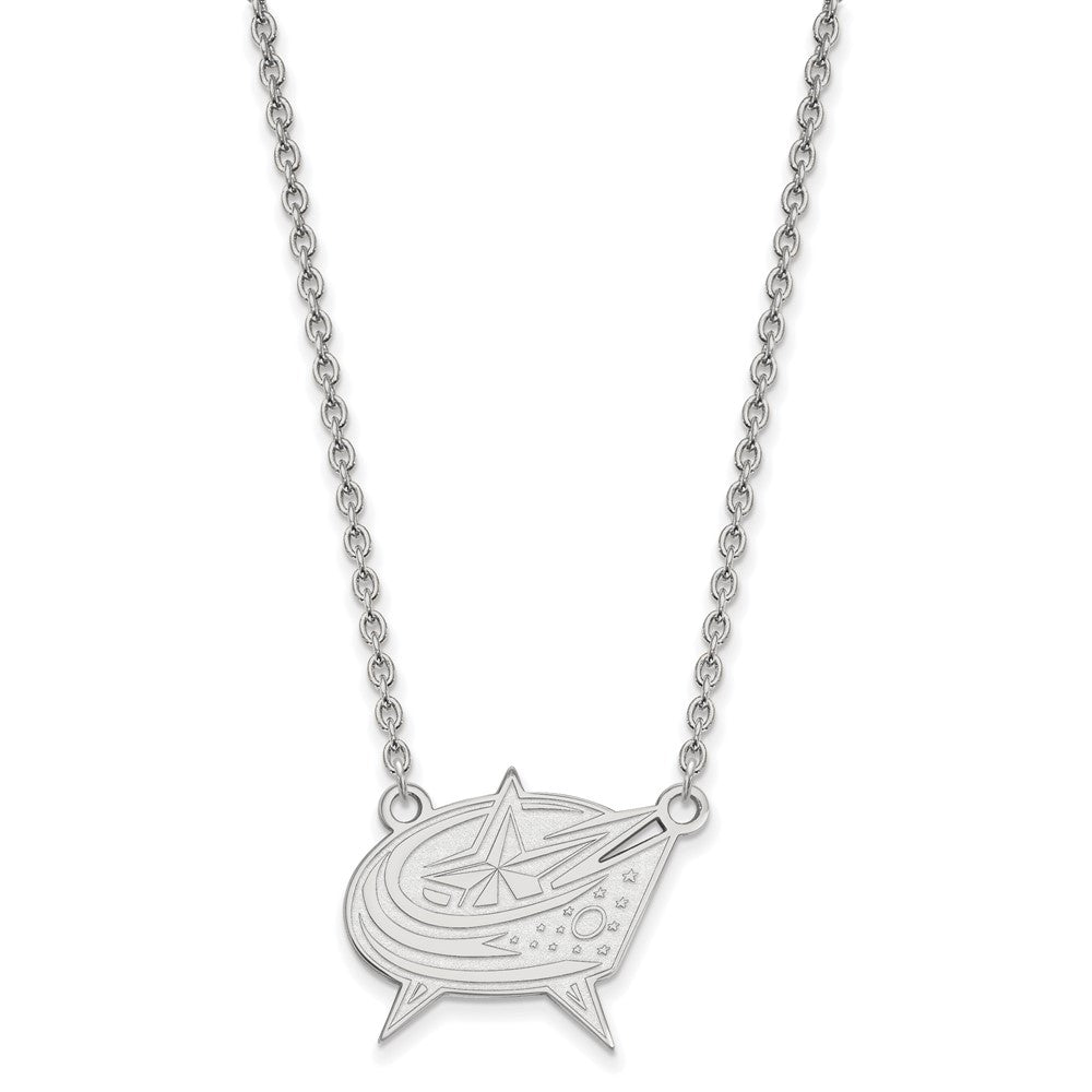 10k White Gold NHL LogoArt Columbus Blue Jackets Large Pendant 18 inch Necklace