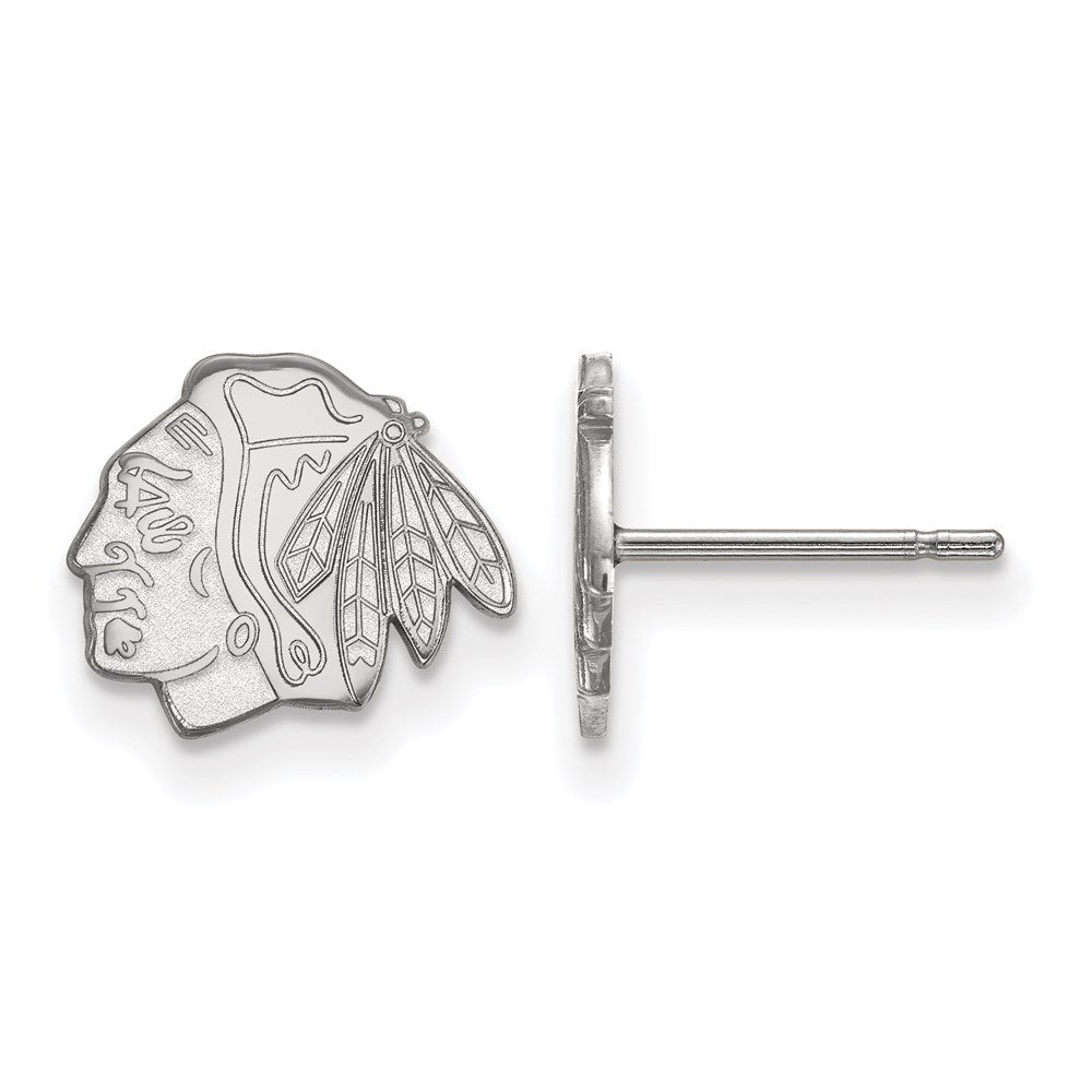 Sterling Silver Rhodium-plated NHL LogoArt Chicago Blackhawks Extra Small Post Earrings