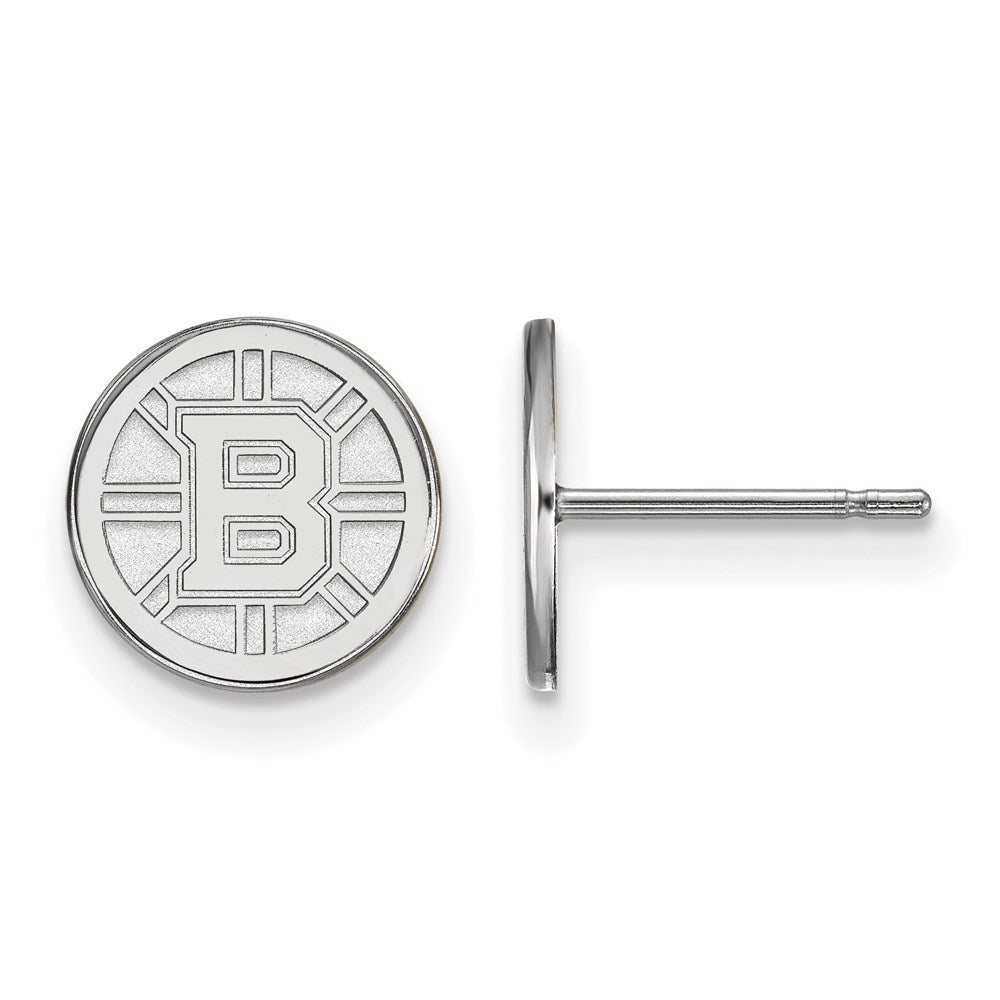 Sterling Silver Rhodium-plated NHL LogoArt Boston Bruins Extra Small Post Earrings