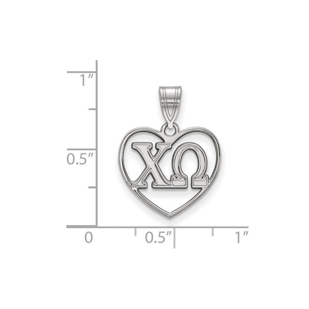 Sterling Silver Rhodium-plated LogoArt Chi Omega Sorority Greek Letters Heart Pendant