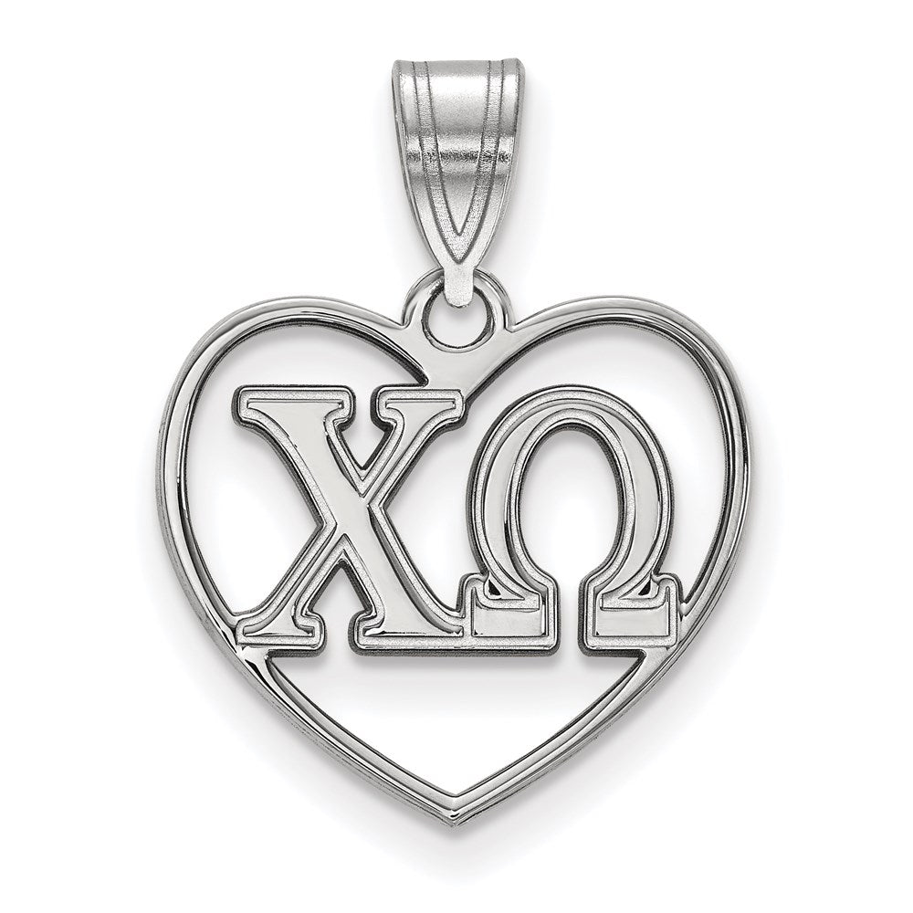 Sterling Silver Rhodium-plated LogoArt Chi Omega Sorority Greek Letters Heart Pendant