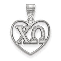 Sterling Silver Rhodium-plated LogoArt Chi Omega Sorority Greek Letters Heart Pendant