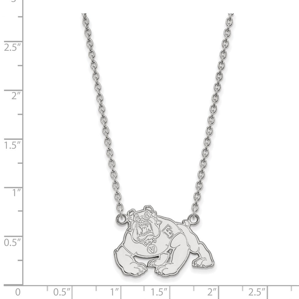 Sterling Silver Rhodium-plated LogoArt California State University Fresno Bulldog Large Pendant 18 inch Necklace