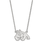 Sterling Silver Rhodium-plated LogoArt California State University Fresno Bulldog Large Pendant 18 inch Necklace