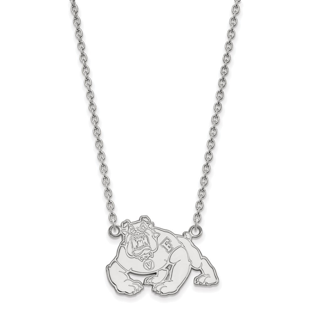 Sterling Silver Rhodium-plated LogoArt California State University Fresno Bulldog Large Pendant 18 inch Necklace