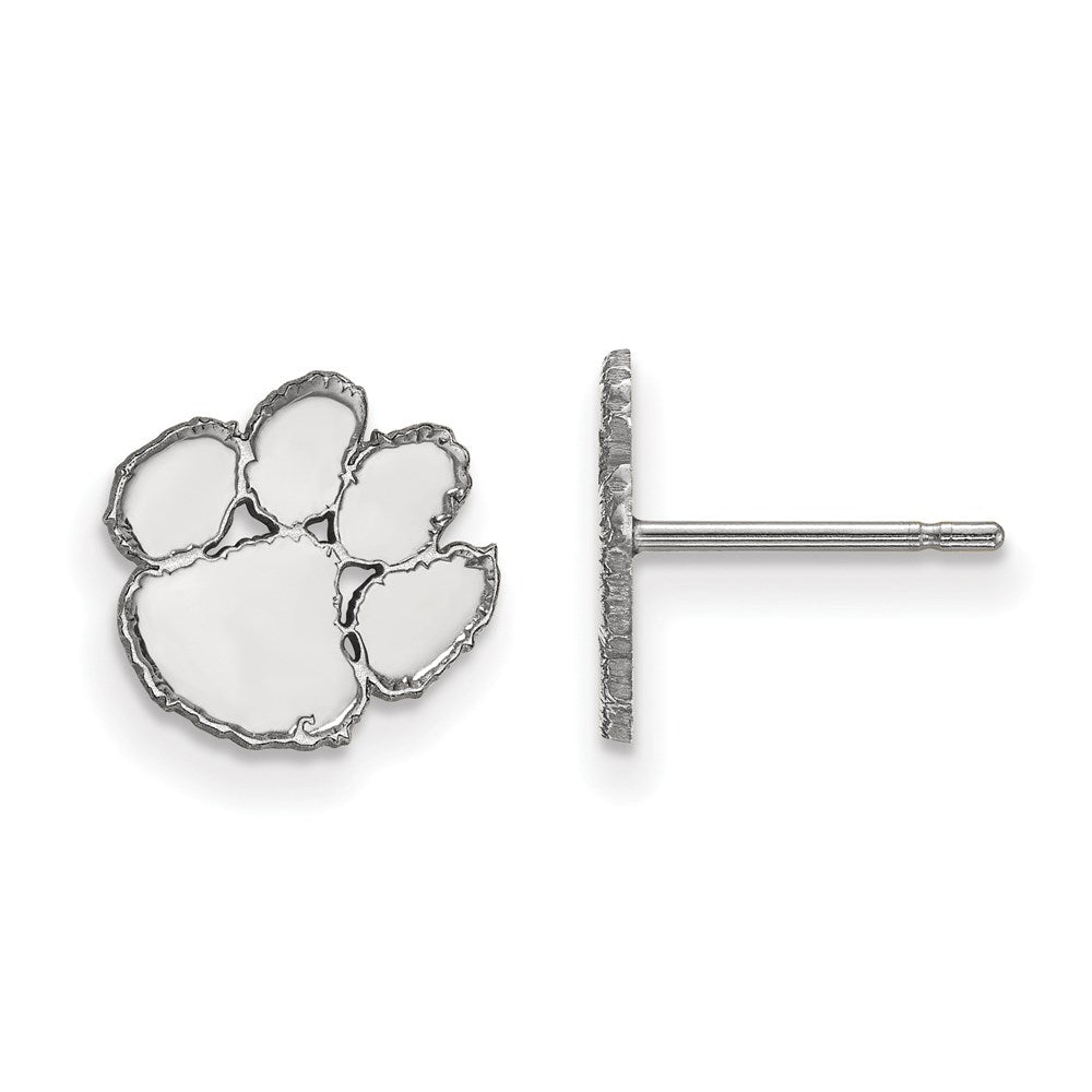 Sterling Silver Rhodium-plated LogoArt Clemson University Tiger Paw Extra Small Post Earrings