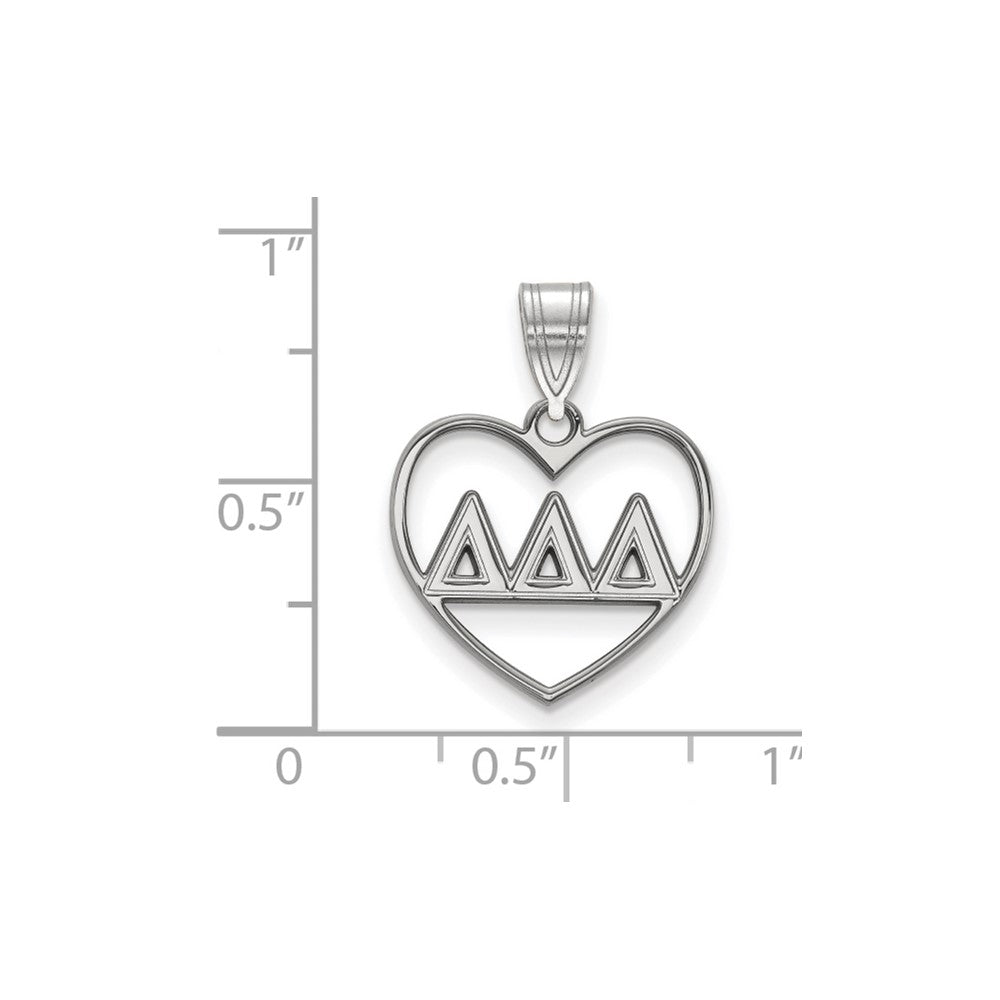Sterling Silver Rhodium-plated LogoArt Delta Delta Delta Sorority Greek Letters Heart Pendant