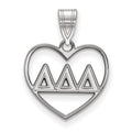 Sterling Silver Rhodium-plated LogoArt Delta Delta Delta Sorority Greek Letters Heart Pendant