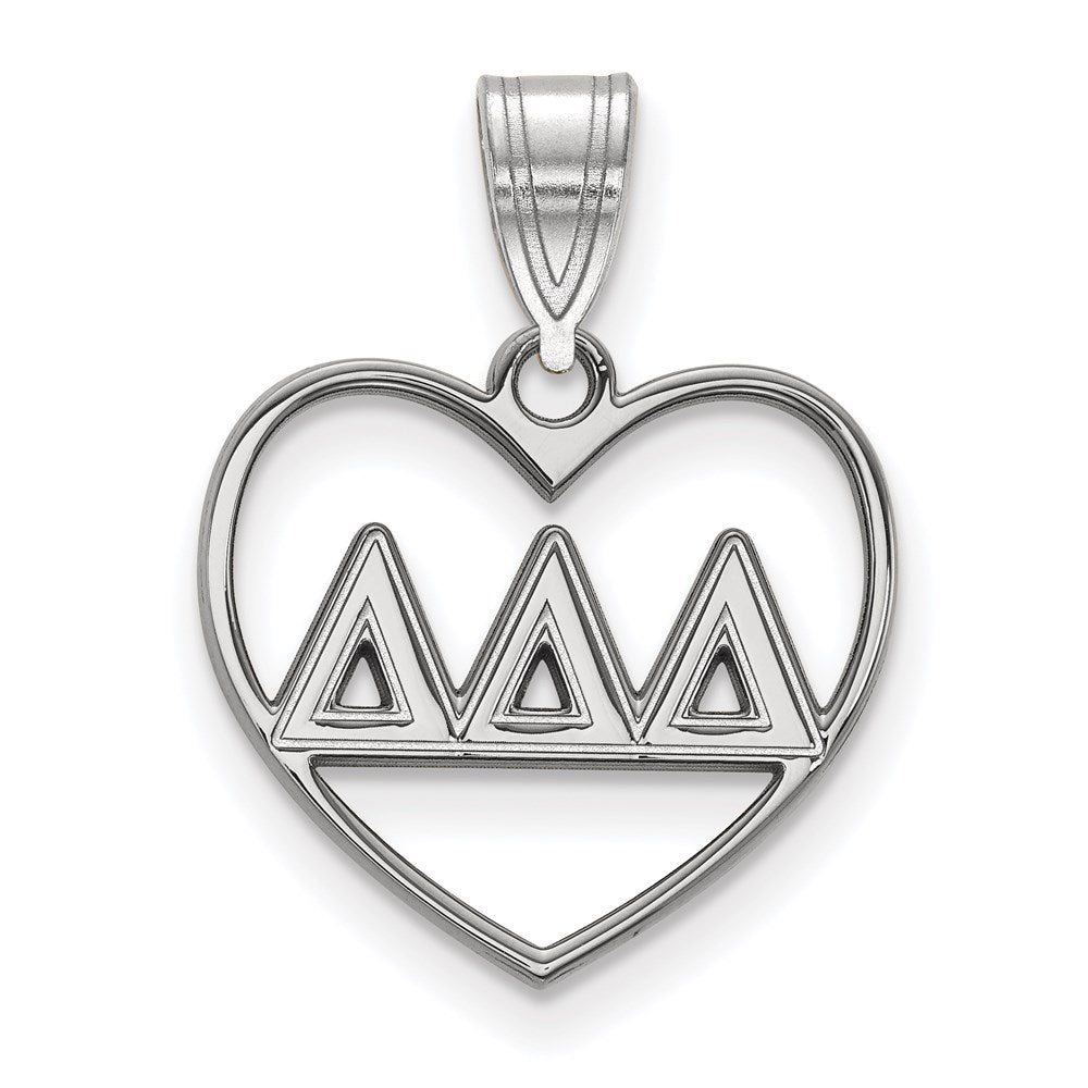 Sterling Silver Rhodium-plated LogoArt Delta Delta Delta Sorority Greek Letters Heart Pendant