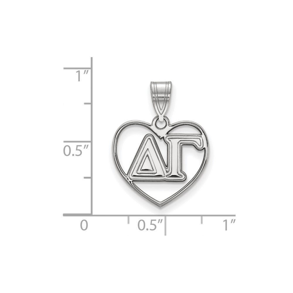 Sterling Silver Rhodium-plated LogoArt Delta Gamma Sorority Greek Letters Heart Pendant