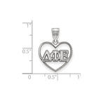 Sterling Silver Rhodium-plated LogoArt Delta Phi Epsilon Sorority Greek Letters Heart Pendant