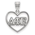 Sterling Silver Rhodium-plated LogoArt Delta Phi Epsilon Sorority Greek Letters Heart Pendant