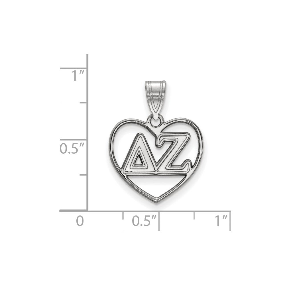 Sterling Silver Rhodium-plated LogoArt Delta Zeta Sorority Greek Letters Heart Pendant