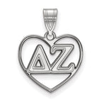 Sterling Silver Rhodium-plated LogoArt Delta Zeta Sorority Greek Letters Heart Pendant