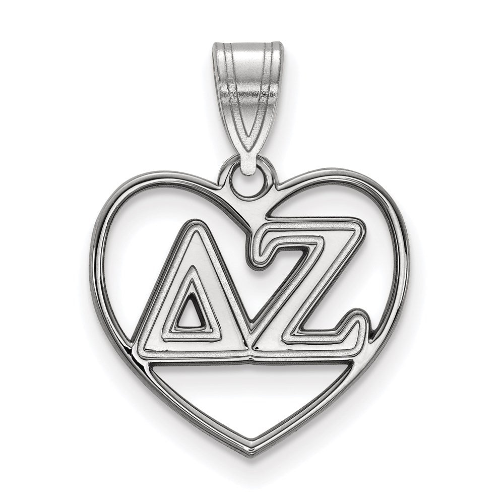 Sterling Silver Rhodium-plated LogoArt Delta Zeta Sorority Greek Letters Heart Pendant