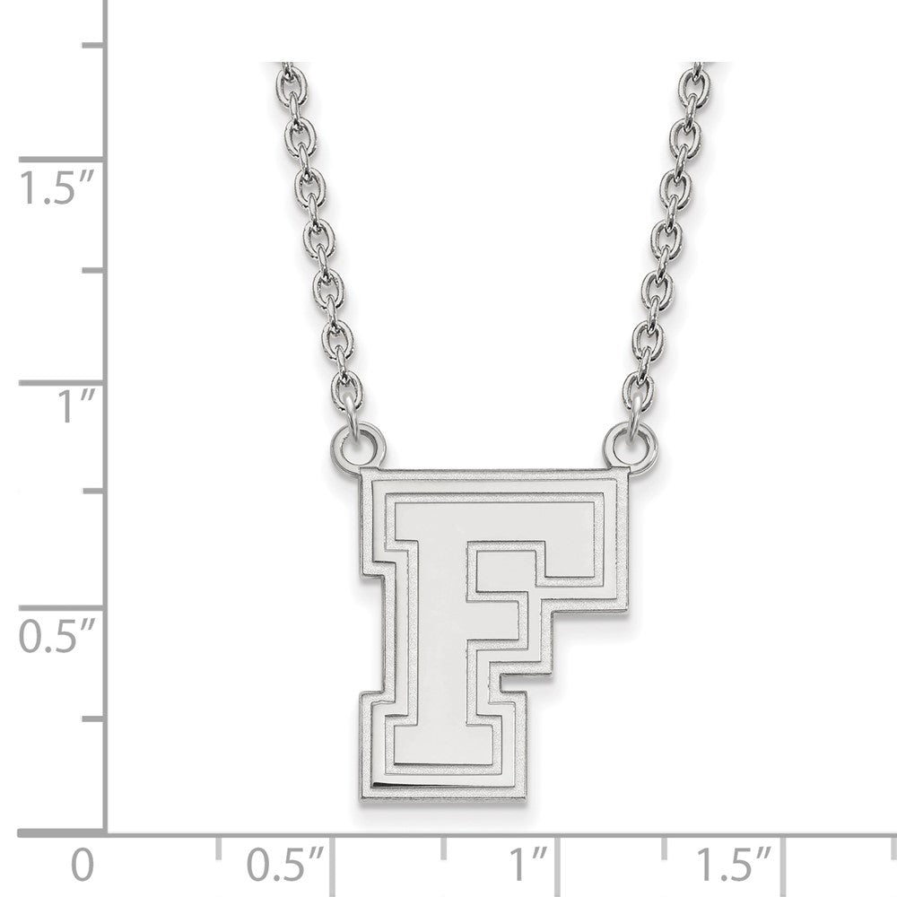 14k White Gold LogoArt Fordham University Letter F Large Pendant 18 inch Necklace