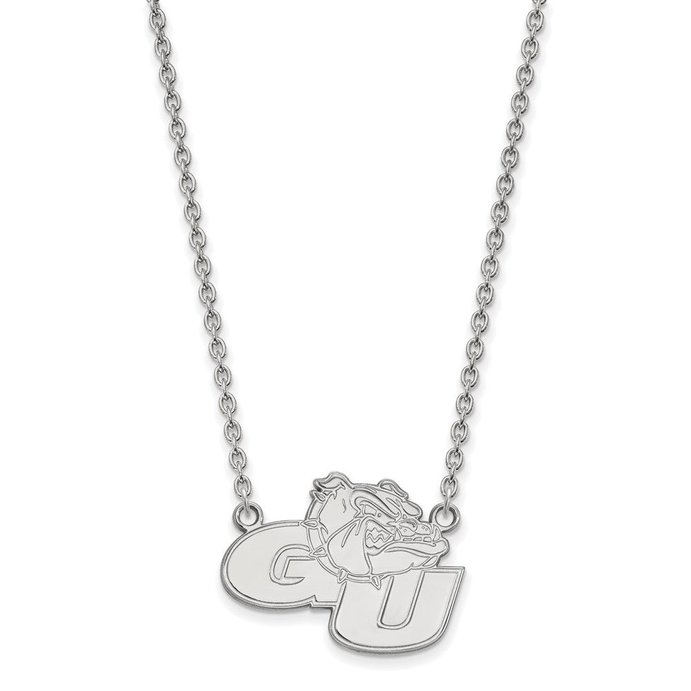 Sterling Silver Rhodium-plated LogoArt Gonzaga University G-U Bulldog Large Pendant 18 inch Necklace