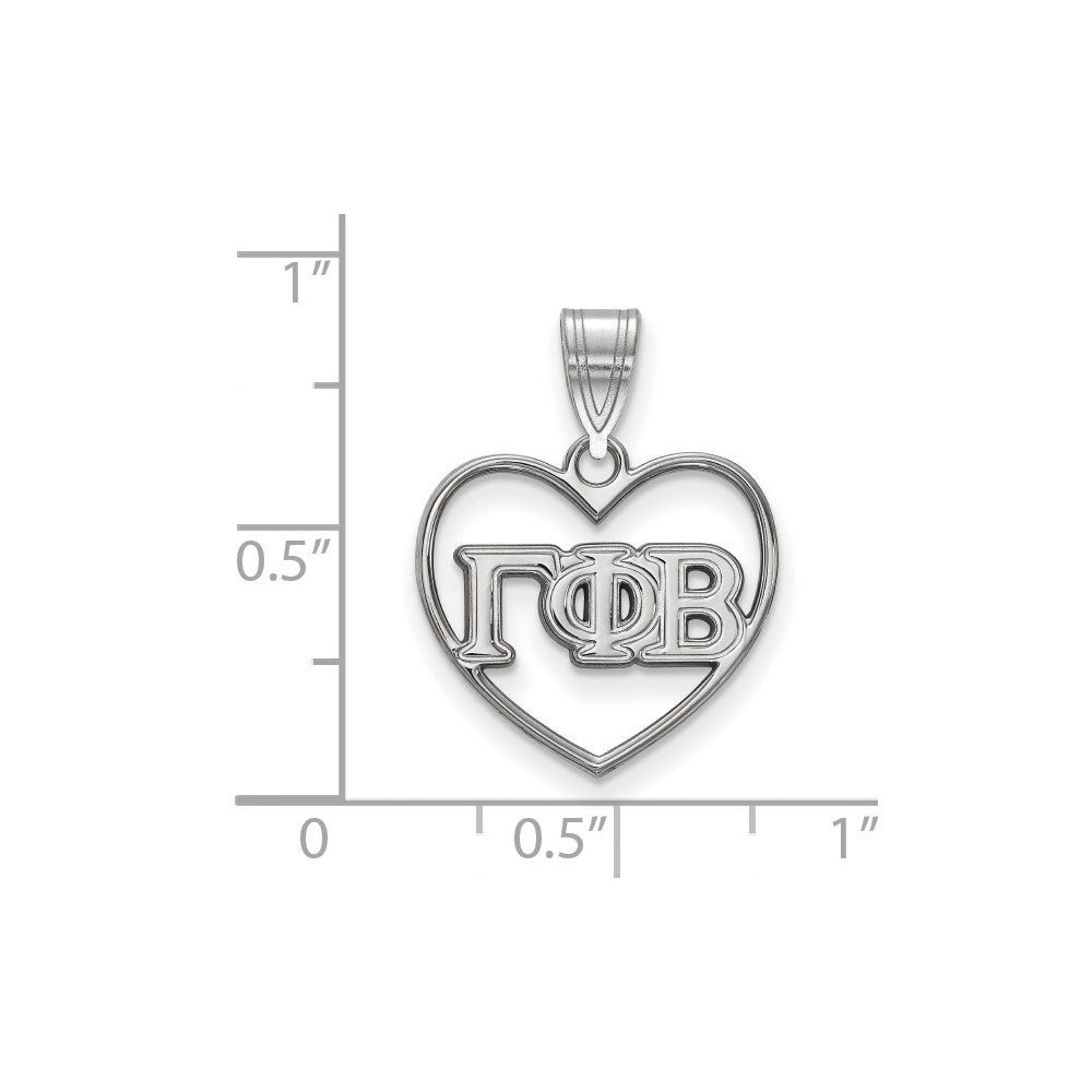 Sterling Silver Rhodium-plated LogoArt Gamma Phi Beta Sorority Greek Letters Heart Pendant