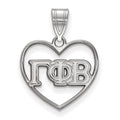 Sterling Silver Rhodium-plated LogoArt Gamma Phi Beta Sorority Greek Letters Heart Pendant