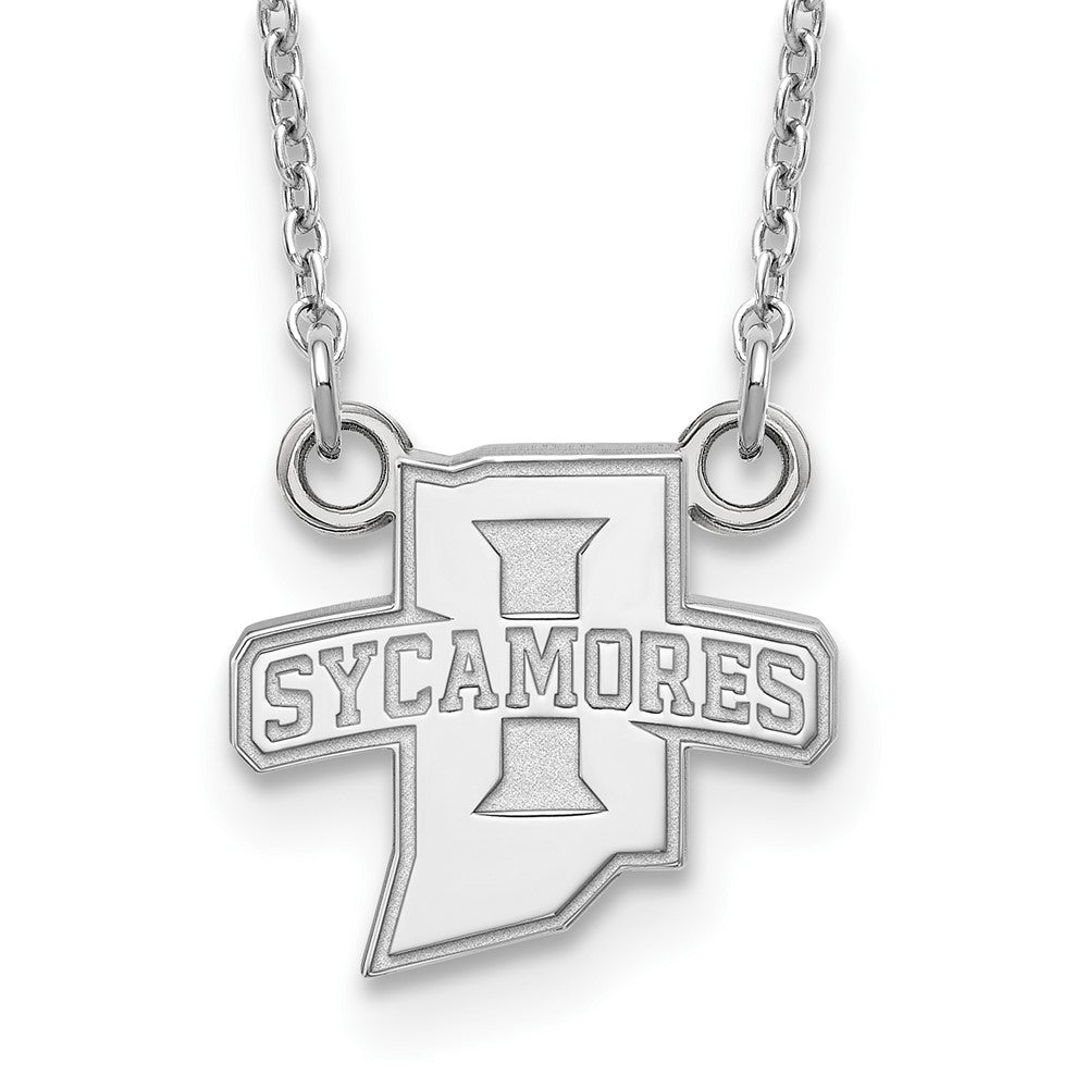 10k White Gold LogoArt Indiana State University Sycamores Small Pendant 18 inch Necklace