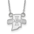 Sterling Silver Rhodium-plated LogoArt Indiana State University Sycamores Small Pendant 18 inch Necklace