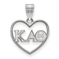 Sterling Silver Rhodium-plated LogoArt Kappa Alpha Theta Sorority Greek Letters Heart Pendant