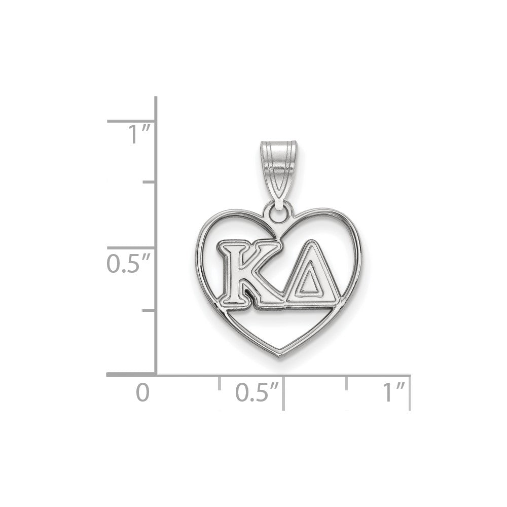 Sterling Silver Rhodium-plated LogoArt Kappa Delta Sorority Greek Letters Heart Pendant