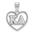 Sterling Silver Rhodium-plated LogoArt Kappa Delta Sorority Greek Letters Heart Pendant
