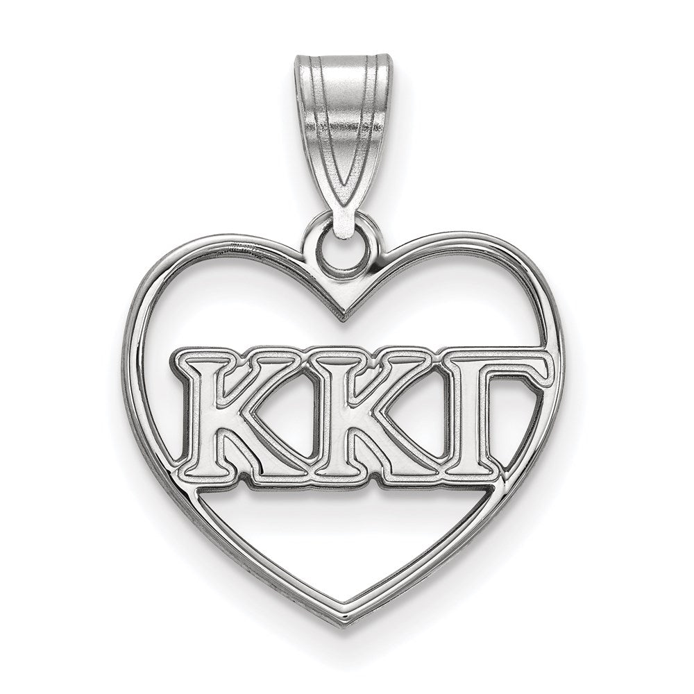 Sterling Silver Rhodium-plated LogoArt Kappa Kappa Gamma Sorority Greek Letters Heart Pendant