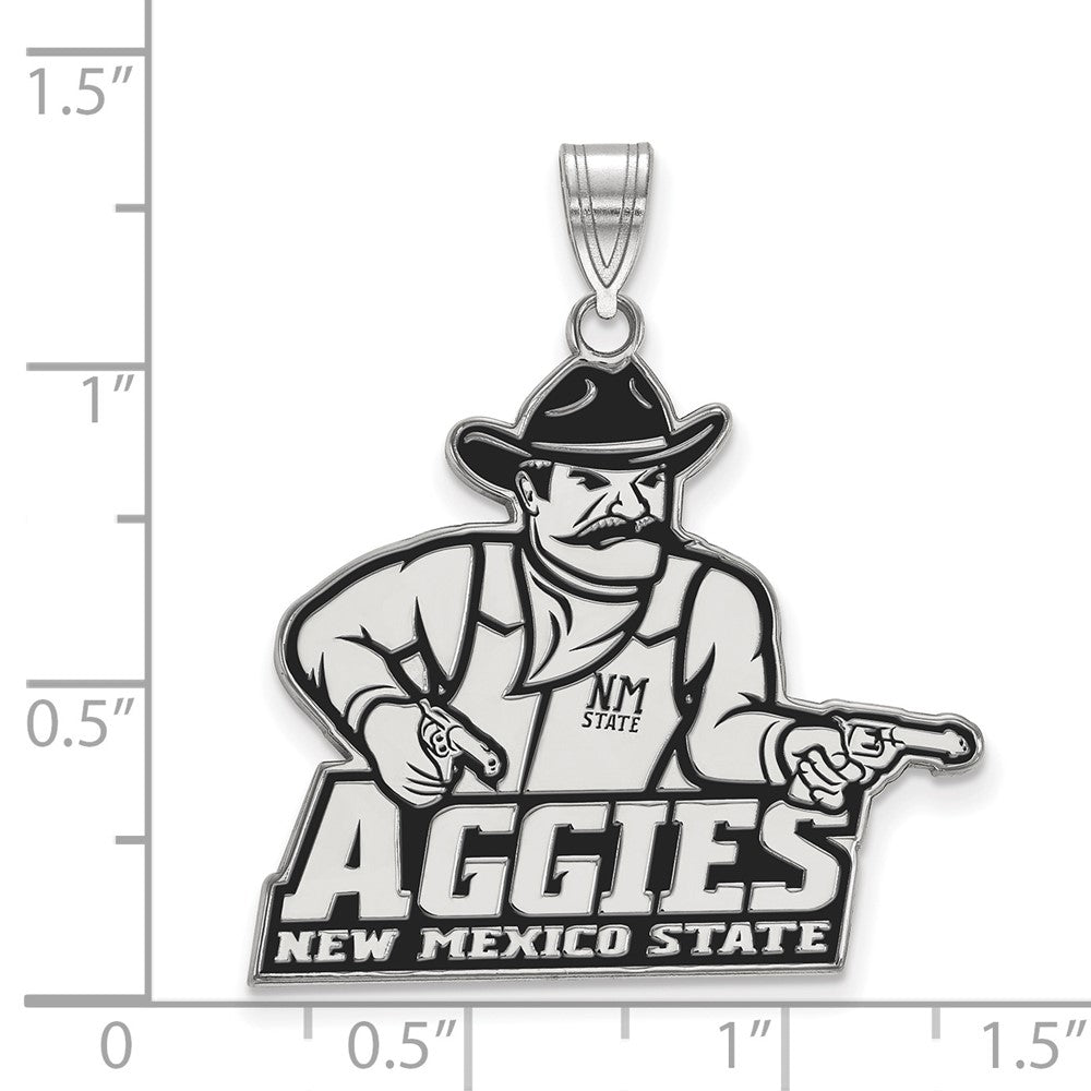 Sterling Silver Rhodium-plated LogoArt New Mexico State University Aggies Extra Large Enameled Pendant