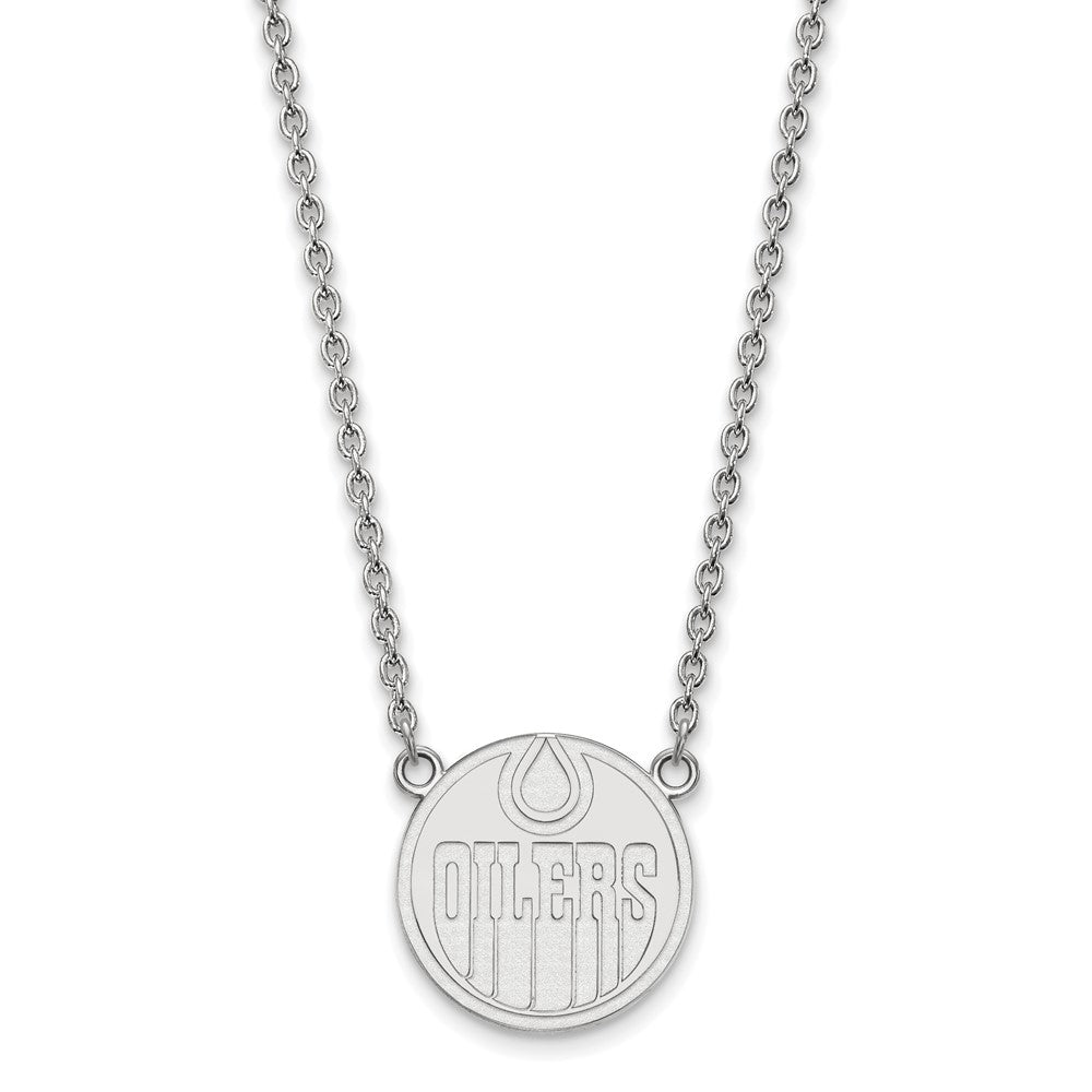 Sterling Silver Rhodium-plated NHL LogoArt Edmonton Oilers Large Pendant 18 inch Necklace