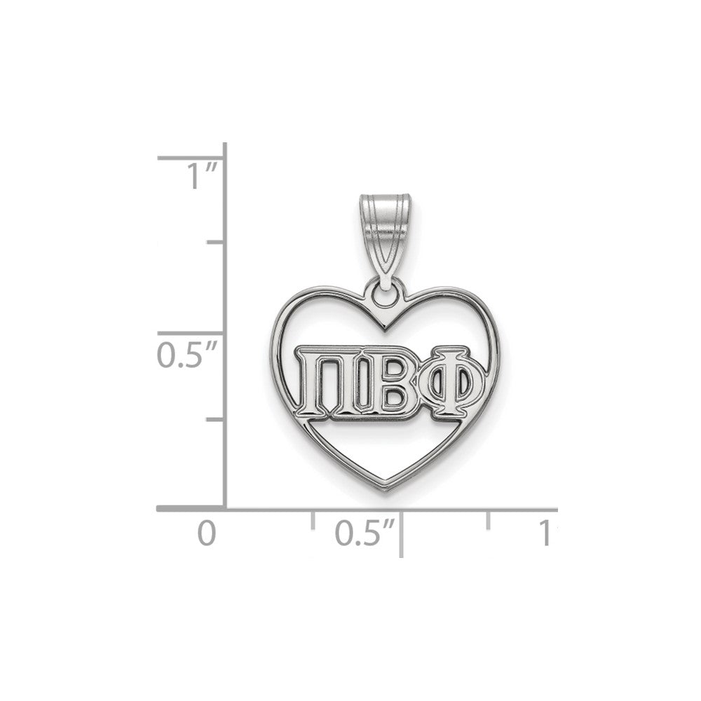 Sterling Silver Rhodium-plated LogoArt Pi Beta Phi Sorority Greek Letters Heart Pendant