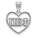Sterling Silver Rhodium-plated LogoArt Pi Beta Phi Sorority Greek Letters Heart Pendant