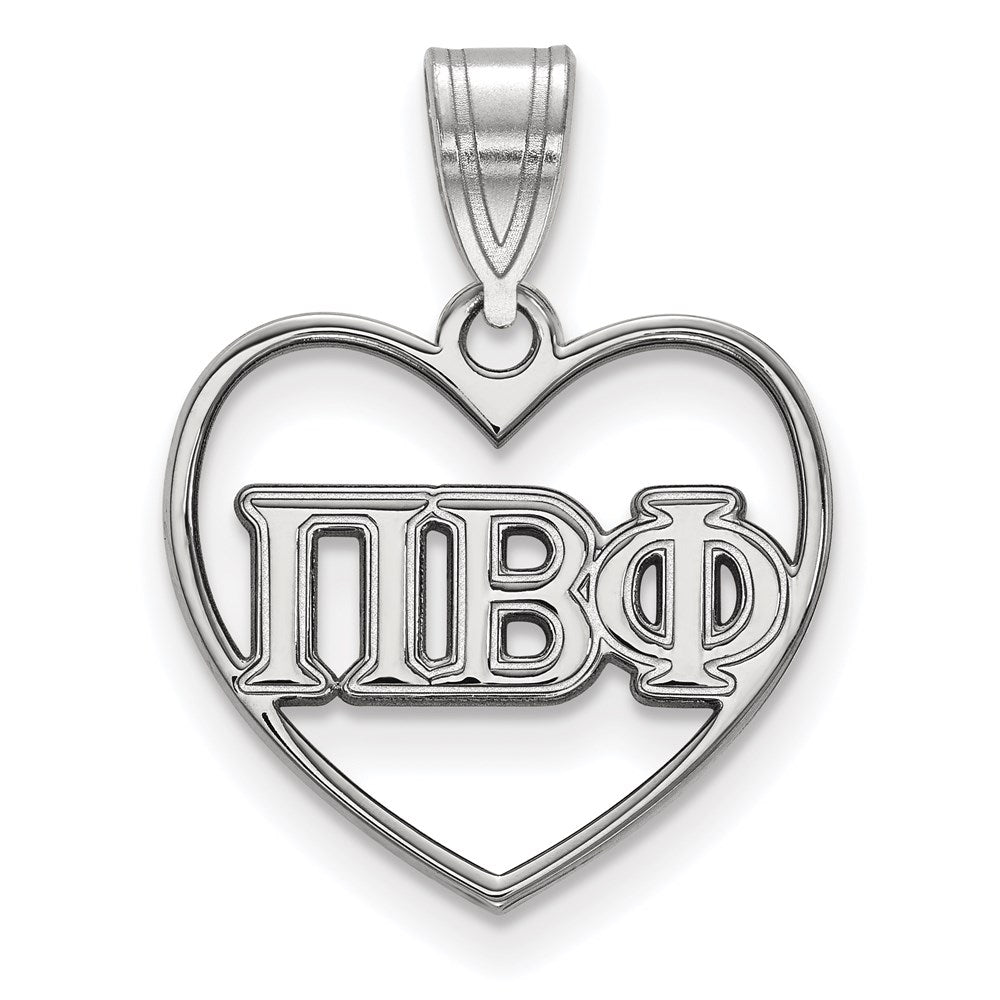 Sterling Silver Rhodium-plated LogoArt Pi Beta Phi Sorority Greek Letters Heart Pendant