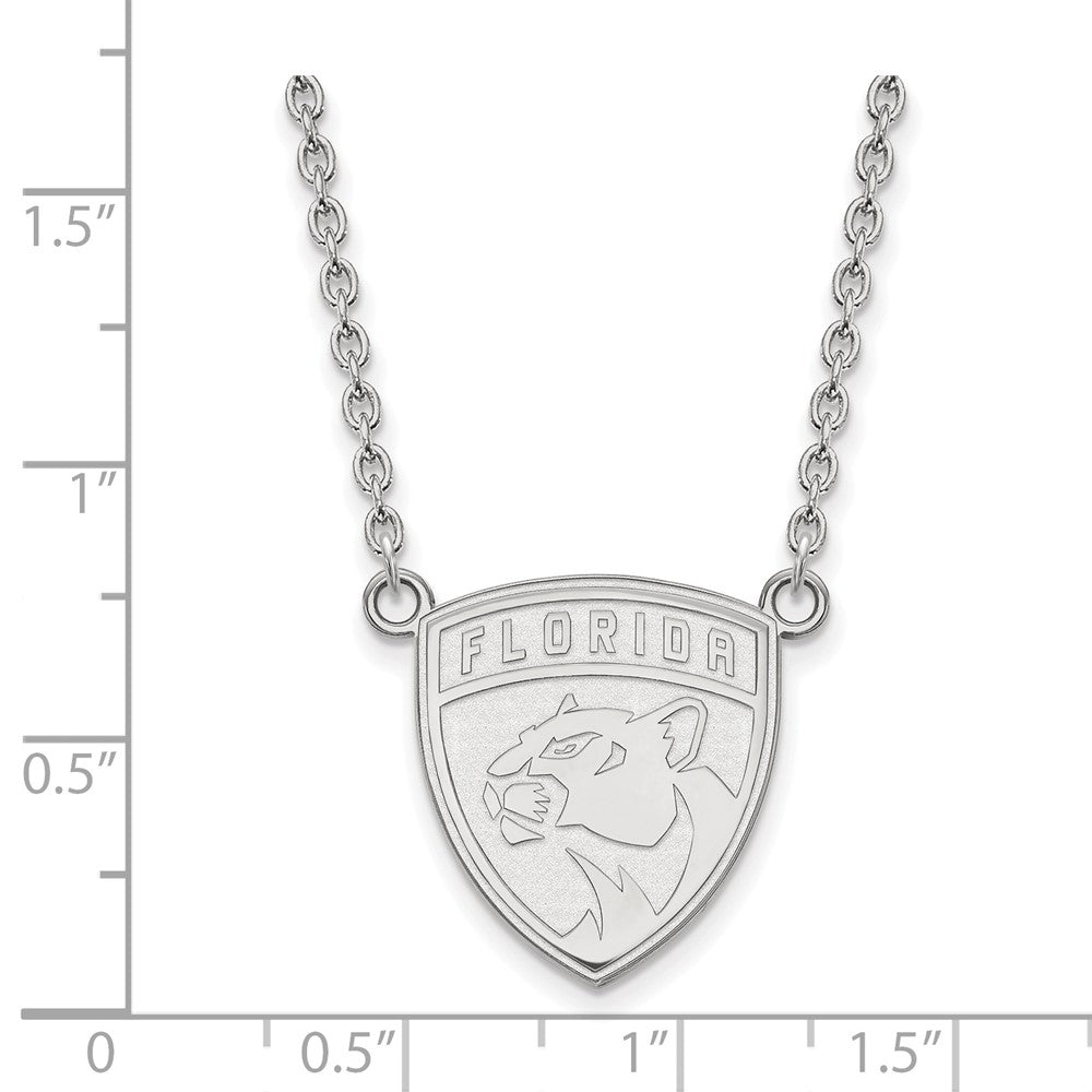14k White Gold NHL LogoArt Florida Panthers Large Pendant 18 inch Necklace