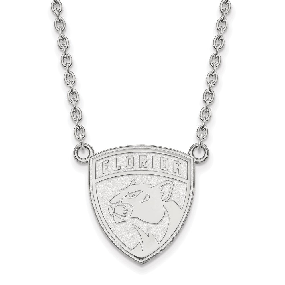 Sterling Silver Rhodium-plated NHL LogoArt Florida Panthers Large Pendant 18 inch Necklace
