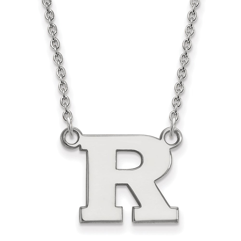 10k White Gold LogoArt Rutgers University Letter R Small Pendant 18 inch Necklace
