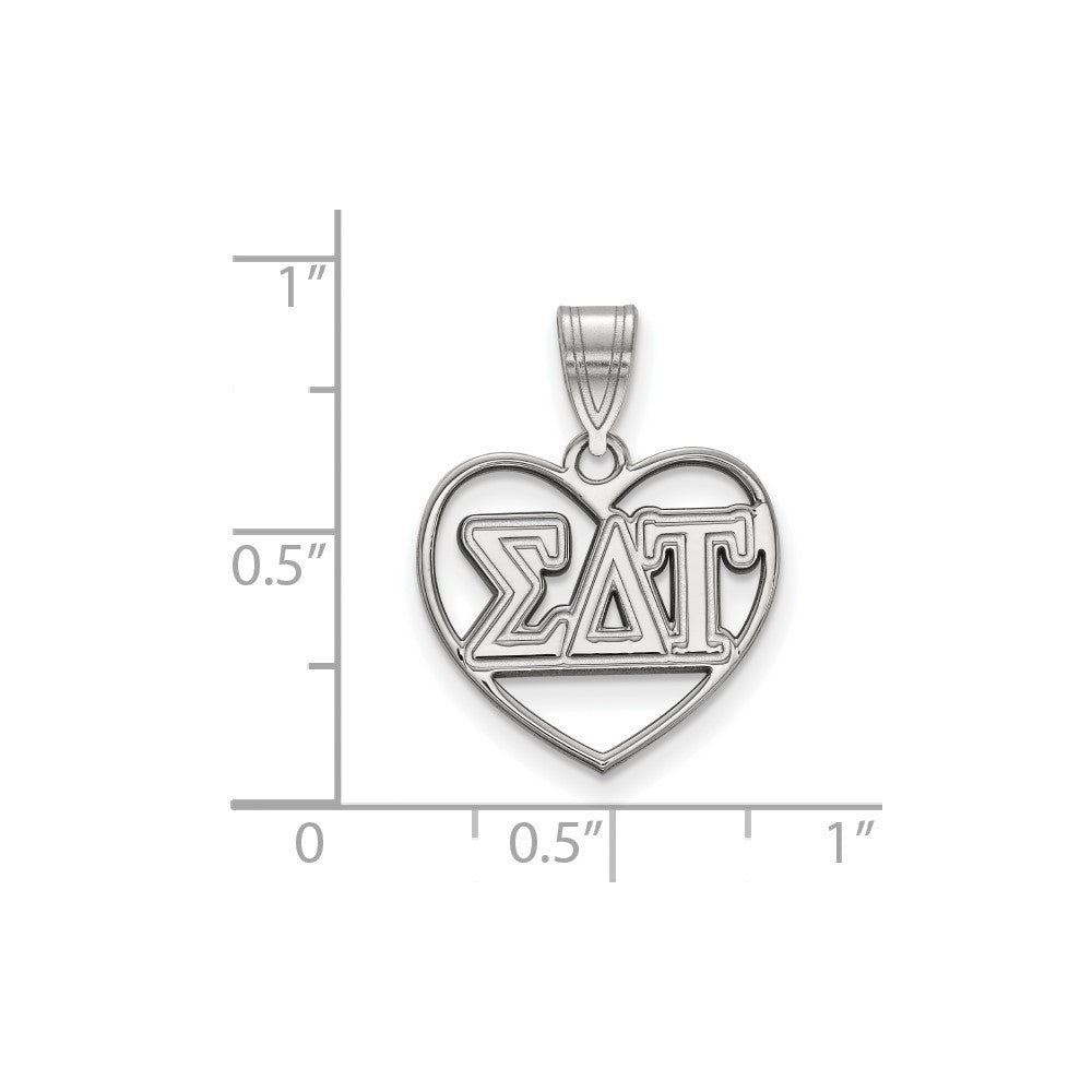 Sterling Silver Rhodium-plated LogoArt Sigma Delta Tau Sorority Greek Letters Heart Pendant
