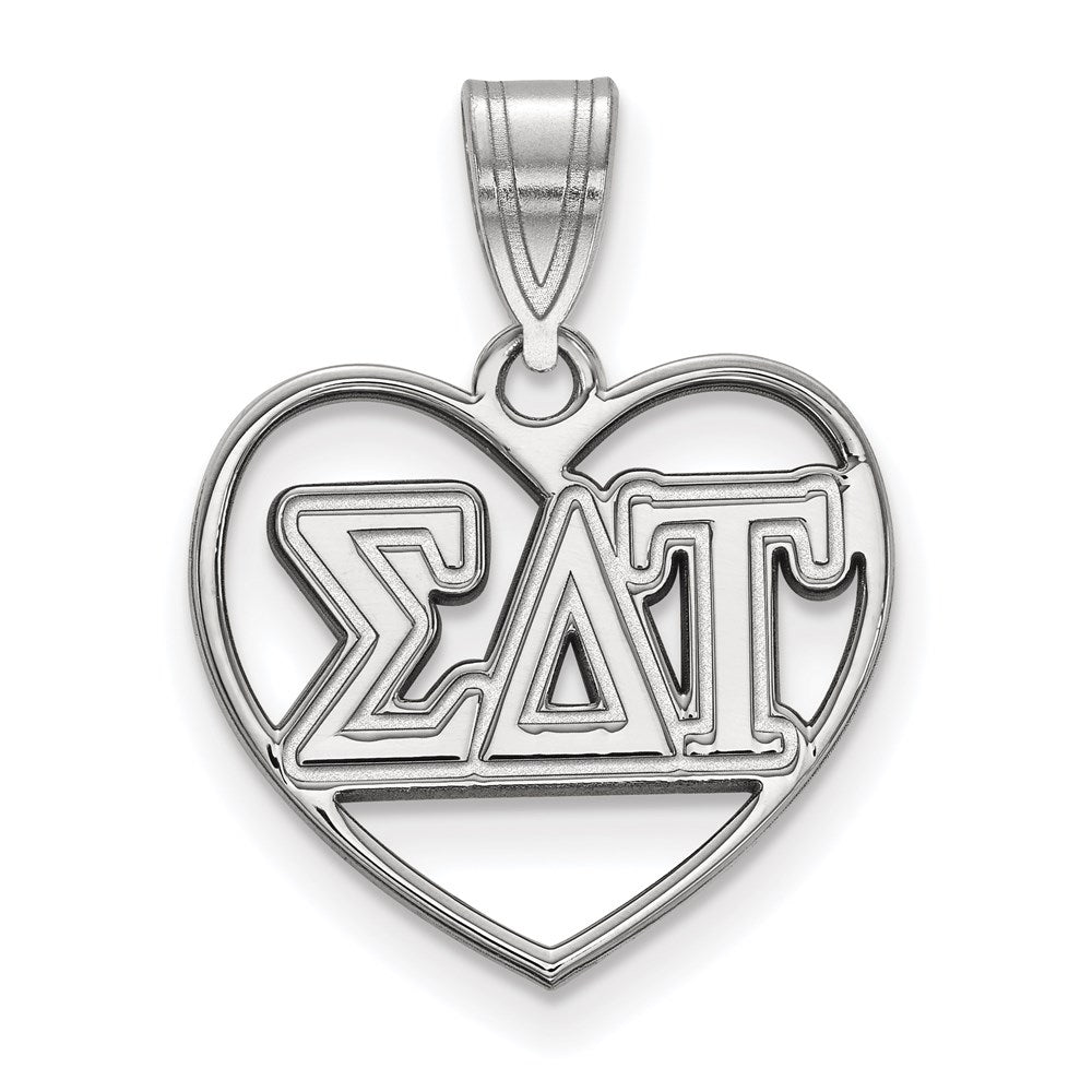 Sterling Silver Rhodium-plated LogoArt Sigma Delta Tau Sorority Greek Letters Heart Pendant