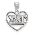 Sterling Silver Rhodium-plated LogoArt Sigma Delta Tau Sorority Greek Letters Heart Pendant