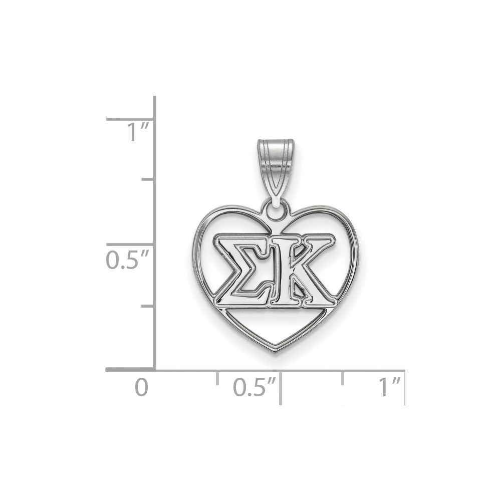 Sterling Silver Rhodium-plated LogoArt Sigma Kappa Sorority Greek Letters Heart Pendant