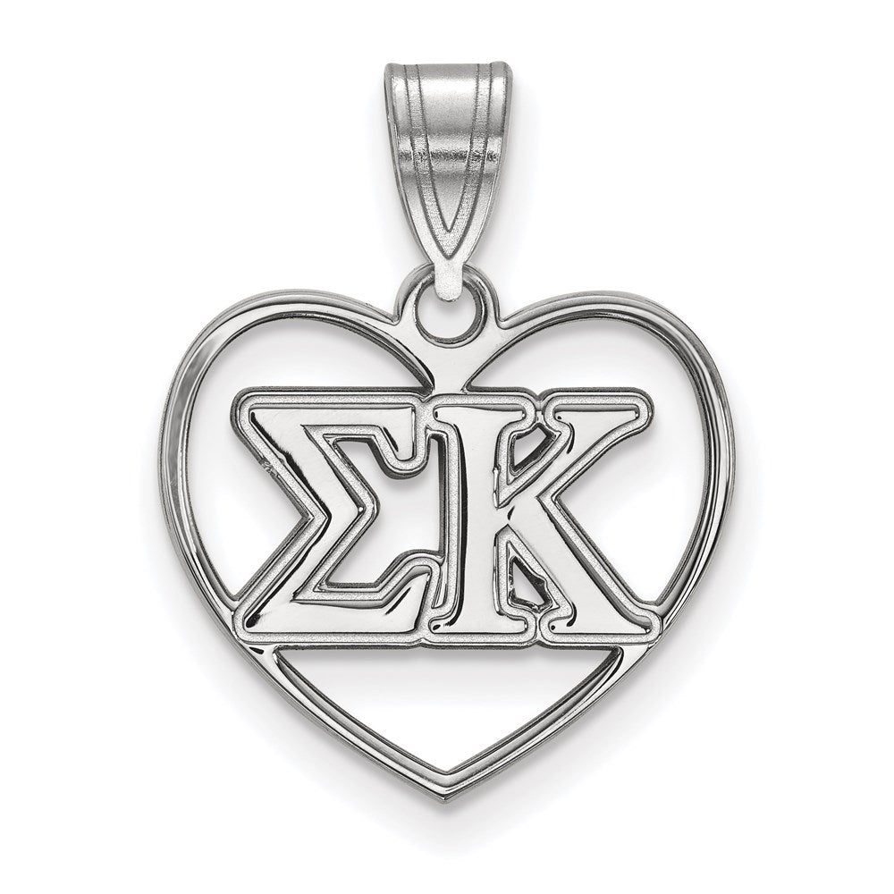 Sterling Silver Rhodium-plated LogoArt Sigma Kappa Sorority Greek Letters Heart Pendant