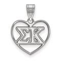 Sterling Silver Rhodium-plated LogoArt Sigma Kappa Sorority Greek Letters Heart Pendant