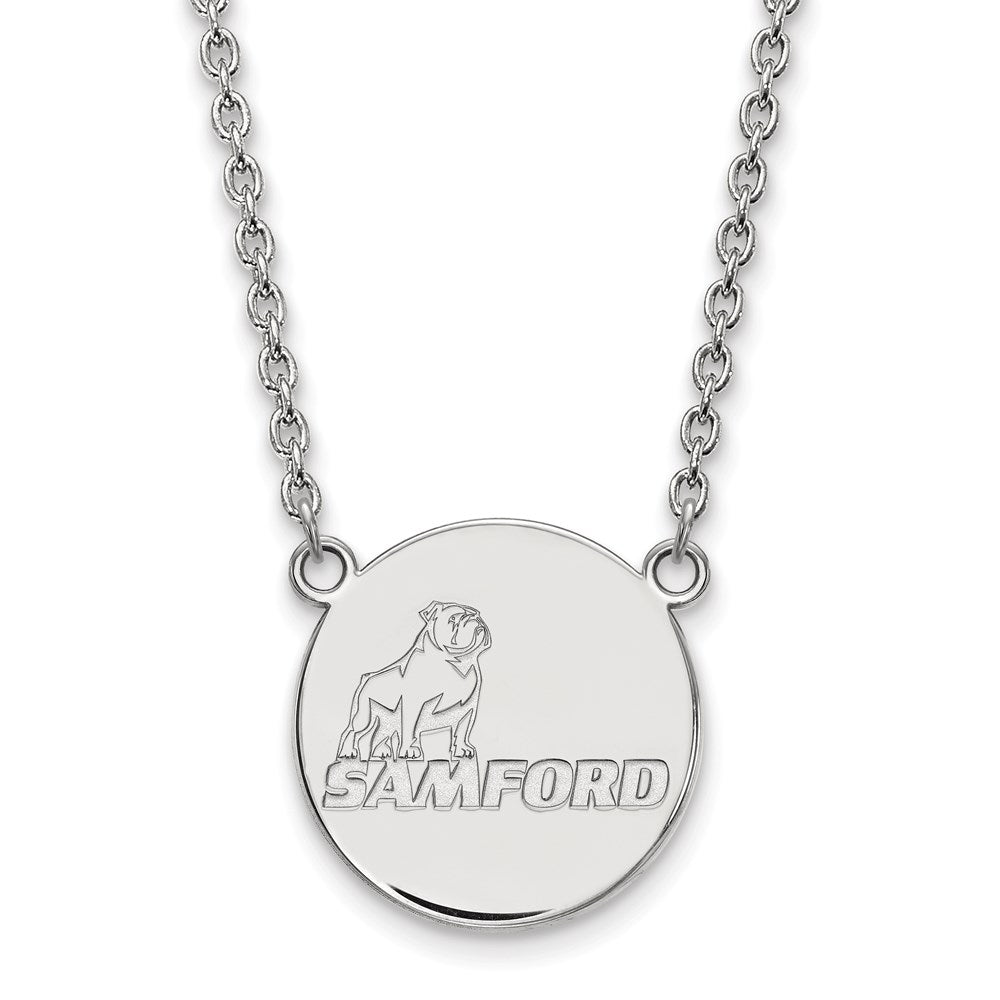 14k White Gold LogoArt Samford University Large Disc Pendant 18 inch Necklace