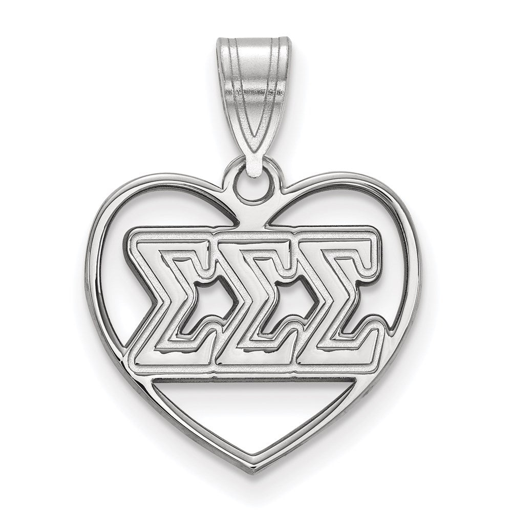 Sterling Silver Rhodium-plated LogoArt Sigma Sigma Sigma Sorority Greek Letters Heart Pendant