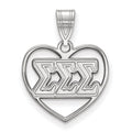 Sterling Silver Rhodium-plated LogoArt Sigma Sigma Sigma Sorority Greek Letters Heart Pendant