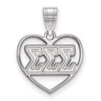 Sterling Silver Rhodium-plated LogoArt Sigma Sigma Sigma Sorority Greek Letters Heart Pendant