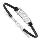 Sterling Silver Rhodium-plated LogoArt Texas Christian University T-C-U Small Center Black Leather 7 inch Bracelet with Extender