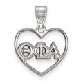 Sterling Silver Rhodium-plated LogoArt Theta Phi Alpha Sorority Greek Letters Heart Pendant