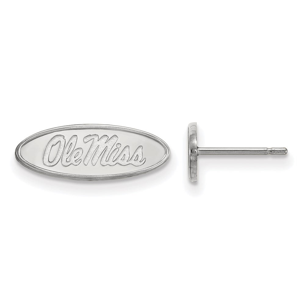 14k White Gold LogoArt University of Mississippi Ole Miss Oval Extra Small Post Earrings